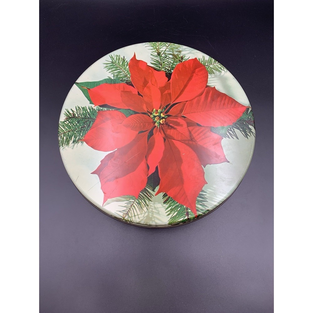 Vintage poinsettia cookie/fruitcake tin Olive Can Chicago